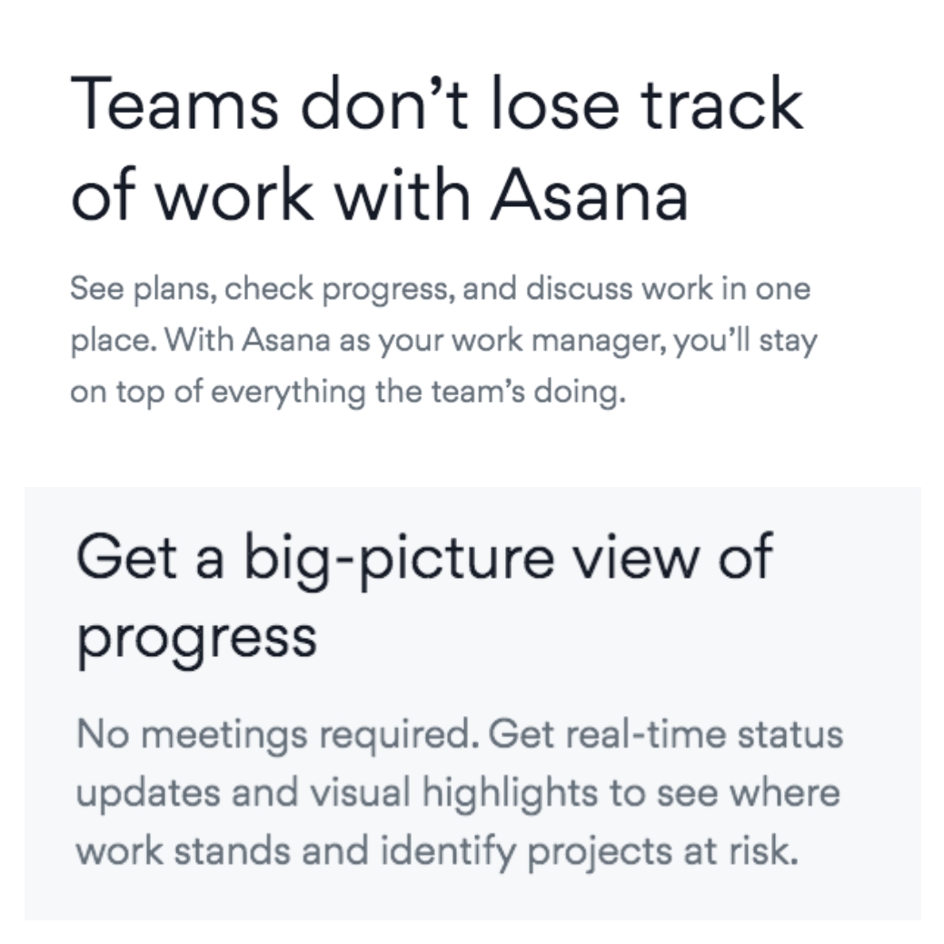 The messaging used by product SaaS companies like Asana on their digital campaign page is easy to understand and talks about use cases that solve customer problems.