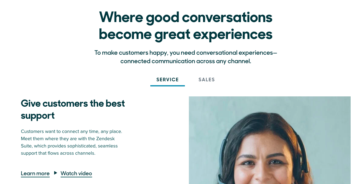 Companies like Zendesk use easy-to-understand messaging for each persona type on their website.